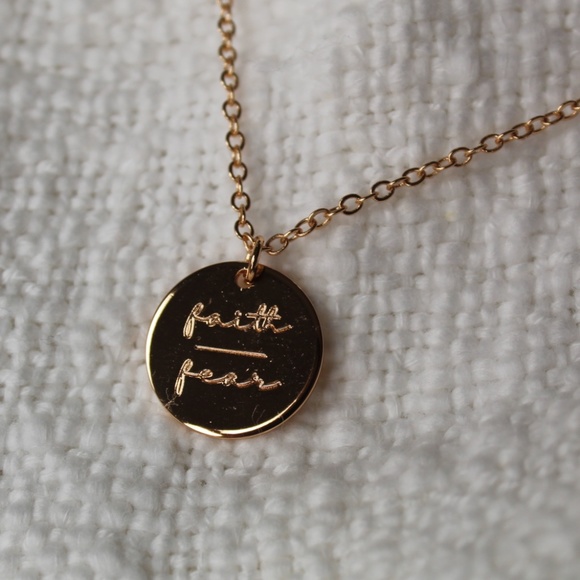 "Faith over Fear" Gold Pendant Coin Necklace - Picture 2 of 3